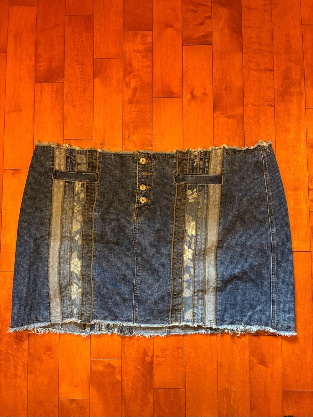 Venezia Dark Blue Denim Mini Skirt with Patch Panels